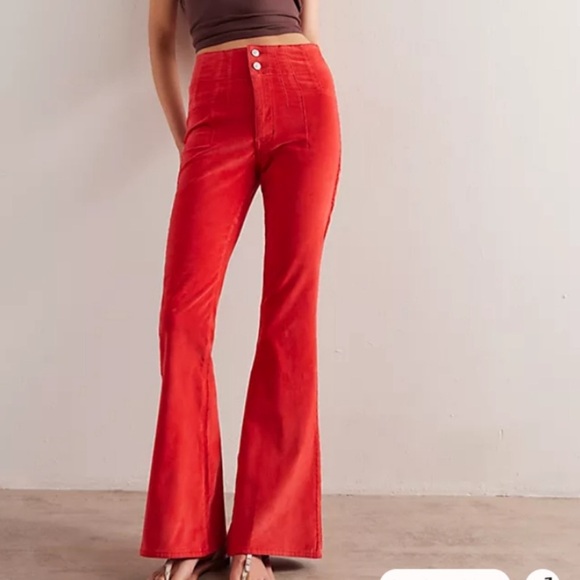 NWT Free People We The Free Jayde Cord Flare Jeans High Rise Denim Java Red 27 - Picture 1 of 10